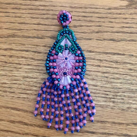 ZARA | Multicolor Beaded Statement Earrings | 5” Length - Picture 4 of 4